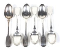 A set of six William IV silver fiddle pattern table spoons.