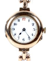 An early 20th century lady's 9ct rose gold round bracelet watch, circa 1914.