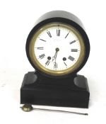 A 20th century black slate pendulum mantle clock. The white enamel dial with Roman numerals, H34.
