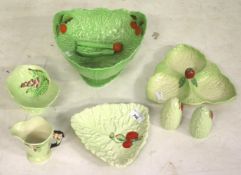 Eight pieces of Carlton Ware lettuce leaf design ceramics. Including salad bowl, dish, etc. Max.