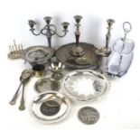A collection of silverplated items.