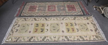 Two patterned Kilim style wool runner rugs.