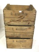 Three Kent apple boxes marked R Marriot