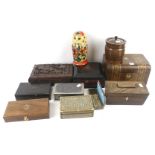 An assortment of 19th century and later boxes and collectables.