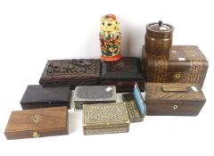 An assortment of 19th century and later boxes and collectables.