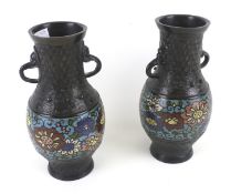 A pair of bronze cloisonne vases.