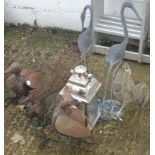 A collection of assorted metal garden ornaments and a lantern. Max.