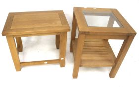 Two contemporary wooden side tables. One of rectangular form, H49.