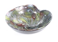 A Murano Venetian glass dish. In a multitude of colours, with a curved rim, H5.