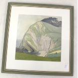 Anna Dmochowski - 'Stair Hole, Lulworth' watercolour painting. Framed and glazed.