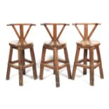 Three solid hardwood bar stools.