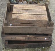 Three wooden strawberry crates and a Dutch tomato crate. Max. H16cm. (4).