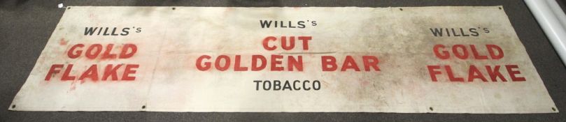 Will's Cut Golden Bar Gold Flake tobacco advertising canvas. H90cm x 360cm.