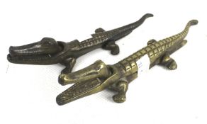 Two novelty brass nutcrackers. Modelled as crocodiles, Max.