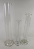 Three vintage measuring glass tubes. Including Pyrex 2L, etc.