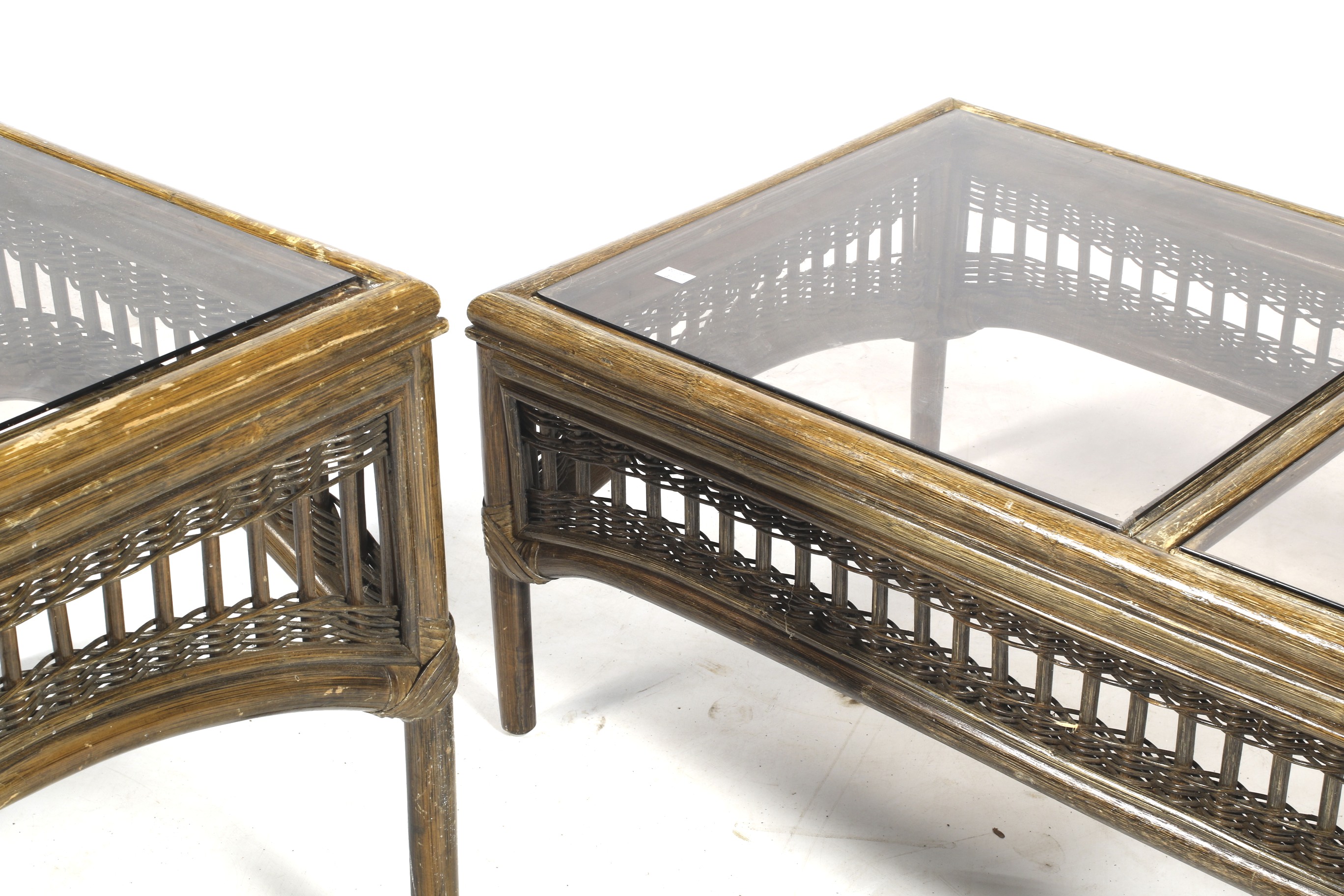 Two bamboo and glass top tables. Comprising a coffee table and a smaller example, Max. - Image 2 of 2