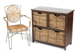 A hardwood sideboard and a chair.