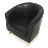 A contemporary black leatherette tub chair.