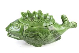A large mayolica ceramic pot modelled as a fish.