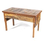 A contemporary hardwood table.