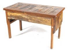 A contemporary hardwood table.