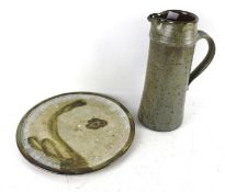 A Studio art pottery dish and jug. The plate signed 'Sigrid Gould', Diameter 30.