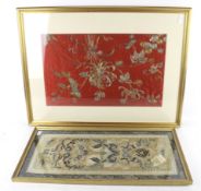 Two Chinese silks, each mounted in a glazed frame. Max.