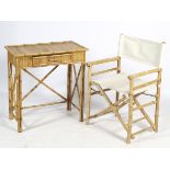 A bamboo desk and a folding chair set.