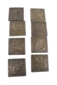 Eight Zoological bronze plaques. Including an owl, elephant, etc. 9.5cm x 9.