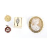 An early 20th century gilt-metal mounted oval shell cameo brooch depicting a neo-classical female.