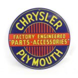 Automobilia - reproduction enamel sign 'Chrysler Plymouth'.