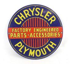 Automobilia - reproduction enamel sign 'Chrysler Plymouth'.