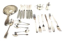 A small collection of Victorian and later small silver including a mirror, cruets,