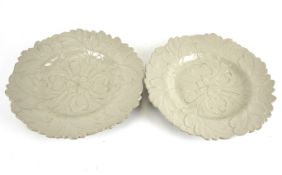 Two Drabware plates with impressed leaf decoration.