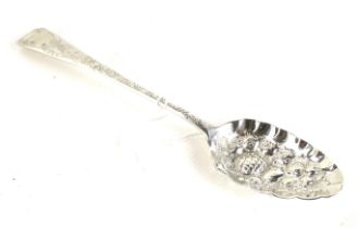 A George III Scottish old English pattern table spoon later engraved and embossed as a 'berry'