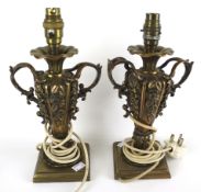 A pair of Victorian style copper effect brass lamp bases.
