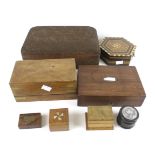 A collection of wooden boxes.