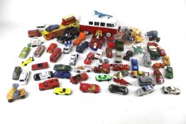A collection of playworn diecast vehicles. Including Corgi, Matchbox, etc.