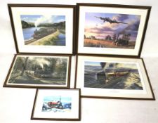 Five signed limited edition prints by N. Trudgian. Featuring trains and planes. Framed and glazed.