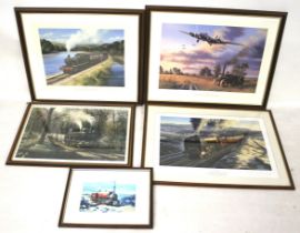 Five signed limited edition prints by N. Trudgian. Featuring trains and planes. Framed and glazed.
