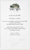 Lord of the Rings - signed thank you to the film crew only given to heads of departments ( with
