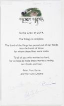 Lord of the Rings - signed thank you to the film crew only given to heads of departments ( with