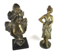 An Austrian cold painted bronze figure and an Art Deco style bust of a woman. The bust signed 'H.