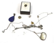 A small collection of jewellery including a 19th century gold mounted citrine heart-shaped pendant.