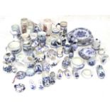 A large collection of Delft. Including mugs, model shoes, plates, figures, etc. Max.