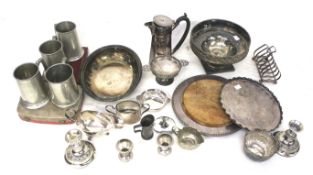 A collection of assorted silver plate and pewter. Max.