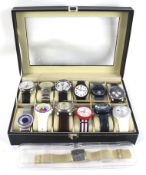A collection of thirteen mostly designer gentleman's wrist and bracelet watches,