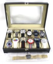 A collection of thirteen mostly designer gentleman's wrist and bracelet watches,