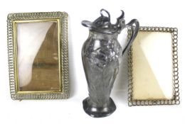Art Nouveau WMF silver plated maiden jug and two photo frames. Max.