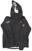 Pirates of the Caribbean, on stranger tides, crew jacket. A men's Patagonia XL black hooded jacket.